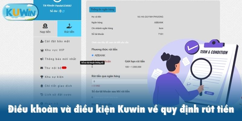 Điều khoản và điều kiện Kuwin về quy định rút tiền