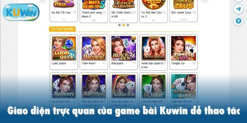 Giao diện trực quan của game bài Kuwin dễ thao tác