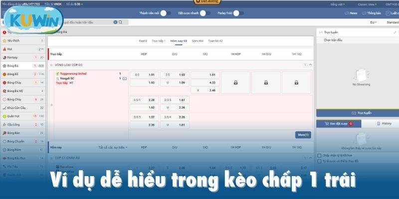 Ví dụ dễ hiểu trong kèo chấp 1 trái